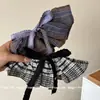 Pinza para el pelo de lazo con falda de cuadros retro, pinza de resorte estilo universitario para la parte trasera de la cabeza, accesorio para el cabello versátil estilo coreano