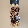 Brincos Redondos Florais Geométricos com Estampa de Leopardo em Couro Resinado Agulha de Prata Brincos de Moda Outono e Inverno Brincos de Nicho de Alto Padrão para Mulheres