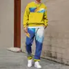 Conjunto de Moletom Masculino 2025 Primavera e Outono Transfronteiriço com Gola Redonda e Estampa, Leve e Casual, Adequado para Uso Diário