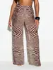 Bestseller transfronterizo europeo y americano: Pantalones de malla para mujer con estampado de cebra, pierna ancha, cintura elástica con cordón, transparentes, adecuados para vacaciones en la playa, con efecto de caída.