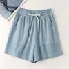Shorts Jeans Lavado de Tencel para Mulheres, Verão 2026, Estilo Fino, Cintura Alta Soltinho, Calça Reta Emagrecedora de Comprimento Médio