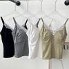 Nova Camisola de Veludo com Renda na Borda 'Pure Lust' com Bojo para Mulheres no Outono e Inverno Top de Camada Interna Quente de Alta Qualidade