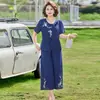 2026 Nuevo Top Bordado de Cuello Redondo de Verano Conjunto de Dos Piezas para Madre Nuevo Estilo Chino Atuendo Talla Grande para Mujeres de Mediana Edad y Mayores