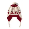 100% Cachemira Otoño e Invierno 2025 Nuevo Sombrero de Punto Casual Cálido y de Moda para Mujer, Bloques de Color Elegantes, Bola de Pelo de Ciervo