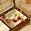 Joia Personalizada Processada Pingente de Resina Cereja Melancia Morango Colar de Aço Inoxidável Feminino Pulseira de Aço Titânio Estilosa Versátil