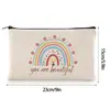 Bolsa de maquillaje nueva de lona con cremallera, bolsa de lona arcoíris inspiradora para mujeres, bolsa de maquillaje multifuncional, bolsa de almacenamiento para cosméticos
