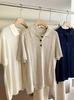 ¡En Lino Tencel Azul! Estilo Japonés Retro Gama Alta Estilo Ropa de Trabajo Versátil Cuello Polo Tejido Lino Mangas Cortas