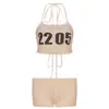 Estilo de Rua Transfronteiriço Garota Americana Hot Sexy Estilo Praia Conjunto de Biquíni Conjunto de Top Cropped com Estampa de Letras Retrô Shorts