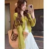 Cardigan de crochê verde oco estilo dopamina para mulheres, peça externa fina de verão, top para proteção solar e cobertura de ar condicionado