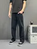 Jeans Rectos de Color Sólido Retro Americano de Moda para Hombre Streetwear Sueltos Versátiles de Pierna Ancha Casual para el Día a Día Pantalones Largos