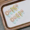 Modelo Más Vendido Transfronterizo, Uñas Portátiles Puras Hechas a Mano, Estilo Francés Simple, Borde Naranja-Amarillo-Azul, Forma de Almendra, Uñas Postizas Pintadas a Mano, Extraíbles