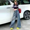 Calça Jeans Reta Larga de Cintura Alta Estilo Americano Retrô Solta de Cintura Alta Versátil para Mulheres