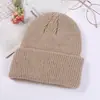 Chapéu de Lã Tricotado para Bebê com Etiqueta de Tecido com Logo Placa Leve Cor Sólida Versátil Chapéu Melão Barra Rebatida Chapéu Quente de Inverno