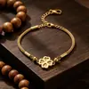 Pulseira de Flor Trevo de Quatro Folhas Romântico a Laser para Mulheres Aço Titânio Cor Fixa Pulseira de Contas Florais Fresca de Fábrica Joias Doces para Mãos Mulheres