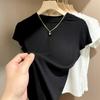 Camiseta Blanca de Manga Corta con Hombro Regular en Stock 2025 Verano Top de Capa Base de Hombro Regular para Mujer Camiseta Slim Acanalada