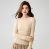 35 Tejido de Cachemira de Manga Larga Otoño Invierno Nuevo Top Versátil Cuello Redondo Estilo Coreano Capa Base Adelgazante Ropa Interior