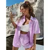 Nuevo traje de dos piezas casual elegante para mujer, temporada Primavera-Verano 2024, con rayas y manga corta