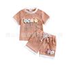 Nuevo Verano Transfronterizo Comercio Exterior Ropa Infantil Traje de Verano Infantil Waffled Cuello Redondo Color de Contraste Manga Corta Flores Tridimensionales 2