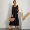 2025 Moda Transfronteriza Europea y Americana Estilo Verano Vestido de Mujer sin Mangas con Bolsillo Suelto Cuello en V Color Sólido