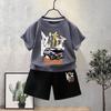 Roupa infantil direto da fábrica para meninos, conjunto de algodão de manga curta para o verão 2024, camiseta infantil nova, roupas de verão para meninos