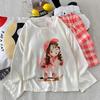 [Jung] Pijama de Algodón Nube con Almohadillas para el Pecho para Mujer Primavera y Otoño Holgado Talla Grande Traje de Casa de Dibujos Animados para Mujer Manga Larga
