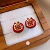 Pendientes de Plata Aguja Vintage Rojo Goteo de Aceite Incrustados con Diamantes Granate Pendientes de Nicho de Alta Gama Pendientes de Moda con Personalidad Versátiles para Mujer