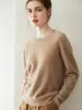 Suéter redondo de 100% cachemir puro para mujer, suave y amigable con la piel, cálido jersey de manga larga, versátil camiseta básica de punto para otoño e invierno