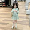 Suéter cárdigan de estilo coreano para niña, nuevo para otoño 2026, color verde menta, con cuello POLO retorcido y falda plisada de punto para niña