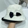 Guofeng Jacquard Curl Fisherman Hat Feminino Primavera e Verão Estilo Coreano Elegante Contraste Cor Bowknot Bacia Chapéu Viagem Chapéu Guarda-sol Trendy