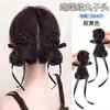 Grampo de pena de galinha com cabelo sintético integrado, coque duplo com fita para menina animada, peruca de coque fofo natural