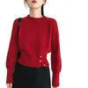 Estilo simple, diseño de abertura lateral, suéter de punto redondo para mujer, adecuado para primavera, otoño e invierno, longitud corta, perfecto como capa interior o capa base
