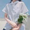 Camisa de manga curta estilo tailandês para o verão, gola redonda, estilo básico, disponível em branco e lilás claro, adequada para uniformes de classe estudantil e roupas femininas