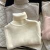 [en stock] Suéter de cuello alto para niña con forro polar 2025 Otoño e Invierno Nuevo para niños Niños Tejido de cachemira de una pieza engrosado