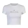 Moda de Verano 2025 Nueva Camiseta de Manga Corta Ajustada para Mujer con Estampado de Letras de Diamantes Calientes que Muestra el Ombligo