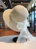 2026 Nuevo Estilo Sombrero de Paja con Ala Ancha y Lazo de Encaje para Mujer Sombrero de Protección Solar de Verano Sombrero para Vacaciones en la Costa Playa