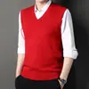 Suéter Masculino de Lã com Gola V, Sem Mangas, Aconchegante e Espesso, Colete, Suéter Básico para Homem de Meia-idade