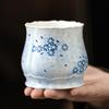 Taza Maestra Estilo Antiguo con Ceniza de Planta, Uso Doméstico Personal, Taza Base Flor de Loto Margarita Azul, Taza Grande de Té Kung Fu, Taza de Degustación, Cuenco de Té