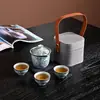 Horno Ru Set de Té Portátil para Viaje Taza de Servicio Rápido Bolsa de Almacenamiento de Cuero para Exteriores Viaje Alta Gama Personalizado Acampada