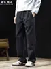 "Mezcla de Lana" Pantalones Casuales Rectos de Peso Pesado para Hombre Primavera Otoño Lujo Ligero Estilo Old Money Pantalones Largos con Cordón Holgados Tallas Grandes