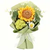 Buquê de Girassol e Rosa de Tricô da Amazon como Presente para Melhores Amigos e Idosos, Presente de Festa Anual, Buquê de Tulipa de Lã de Aniversário