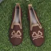 Transfronterizo 2024 Nuevo Estilo Tejido de Punto Redondo Punta Redonda Zapatos de Mujer Estilo Europeo y Americano Planos Boca Baja Flor de Mariposa Moda Zapatos Individuales Mujer Venta al por Mayor