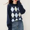 Estilo Delicado, Efeito Emagrecedor, Padrão de Losango Estilo Europeu, Suéter de Manga Longa com Flores Tridimensionais, Estilo Macio e Relaxado, Toque de Luxo, Suéter Quente Feminino para Outono e Inverno