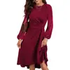 2024 nuevo suéter de cuello redondo de moda de manga larga ajustado con abertura, vestido de otoño e invierno para mujer, ropa de Amazon europeo y americano temu