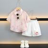 Terno Infantil Verão 2025 Novo Camisa Estilo Coreano Estilo Verão Casual Infantil Floral Manga Curta Conjunto de Duas Peças Tendência