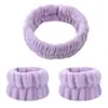 Faixa de Cabelo e Pulseira de Flanela Cor Lisa Três Peças para Lavagem do Rosto Feminino Pulseira de Pelúcia Amazon Transfronteiriça