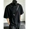 Estilo Design High Street Americano Decoração com Rebites de Metal Moda Camiseta Manga Curta Unissex Solta Tendência Marca Top Cool