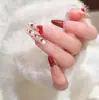 2026 Ano Novo Gato Vermelho Olho de Gato Unhas Usáveis Puramente Feito à Mão Laço Arte de Unha Unhas Prontas Unhas Postiças Fofas para Estudantes