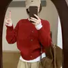 Diseño estilo coreano, color liso, cárdigan de punto simple con cuello redondo para mujer, nueva colección de otoño e invierno, chaqueta suéter casual de corte holgado para mujer