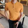 2022 Camisa Polo de Seda de Gelo de Verão Camisa de Malha Masculina de Manga Curta Estilo Coreano Slim-fit Lar Casual T-shirt Top de Meia Manga