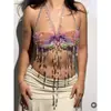 AYJ Chaleco de ropa para mujer transfronterizo europeo y americano moderno con cuello halter top corto sexy con cadena corporal de gemas coloridas cadena en el pecho Y2